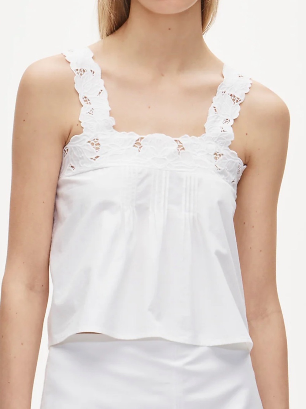 J. Crew White Lace-Trim Tank